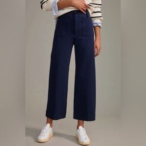 NWT $120 Anthropologie Maeve The Colette Pants Womens Navy Cropped Wide Leg Pock